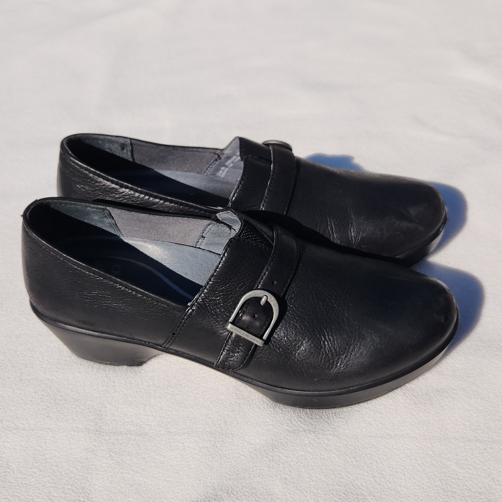 Dansko Jane Slip On Clog US 9.5 40 Black Leather Buckle Comfort Shoes